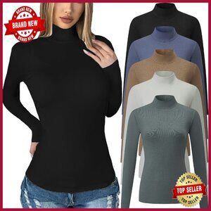 5 Pack Long Sleeve Mock Turtleneck Tops Stretch Fit Thermal Shirts